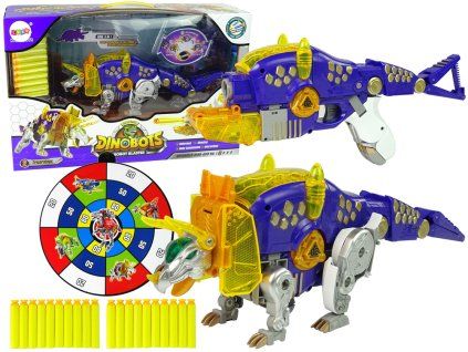 Dětská pistole Dinobots 2v1 Dinosaurus na šipky Fialový Triceratops Terč