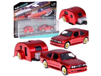 Auto Maisto BMW M3 1988 s přívěsem Licencované kovové červené