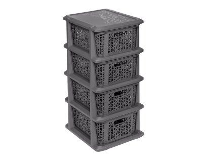 Antracitový plastový regál s 4 šuplíky Bamboo BRANQ