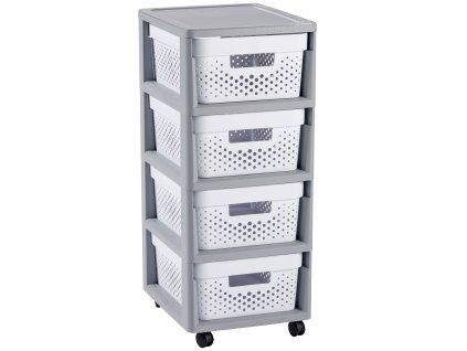 Ažurový regál se 4 šuplíky Infinity Knock Grey / White 30 x 36 x 69 cm CURVER