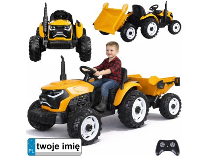 Elektrický traktor s přívěsem žlutý