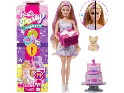 Panenka Mattel Barbie Party Unboxed série Narozeniny + pes čivava