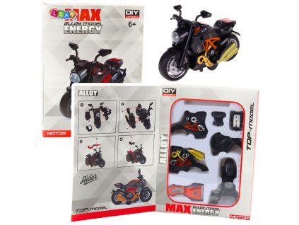 Motocykl Ke Skládání Šroubování DIY Kovový 1:14 Černo-Oranžový
