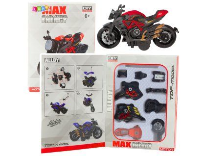 Kovový motocykl ke skládání a šroubování 1:14 DIY oranžový
