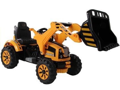 Elektrický traktor na baterii s bagrovou lžící Oranžový