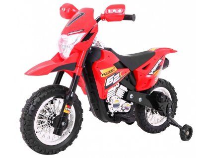 Elektrický motocykl Dětský Cross Červený + Pomocná kolečka + Zvuky LED