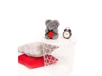Medvídek z růží Rose Bear Šedý se Srdcem 25 cm šedo-červený