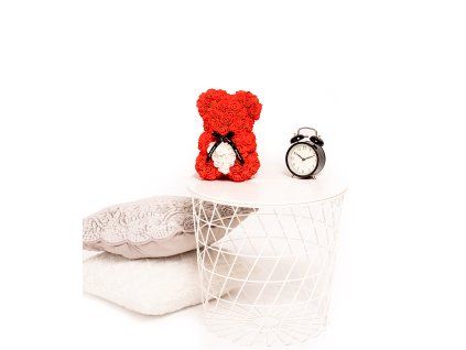 Medvídek z růží Rose Bear červený se srdcem 25 cm červeno-bílý
