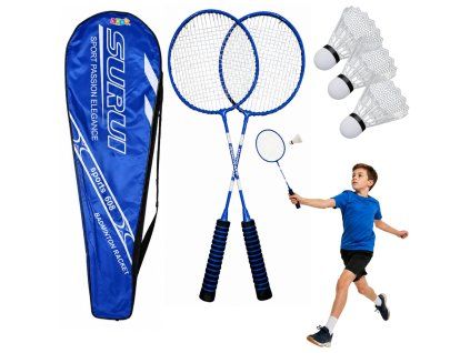 Sada na badminton modré rakety 3 míčky