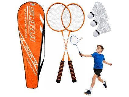 Badmintonová sada rakety 3 košíčky oranžové