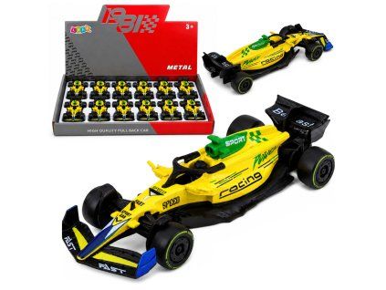 Závodní autíčko formule Kovové Natahovací pohon Žluté