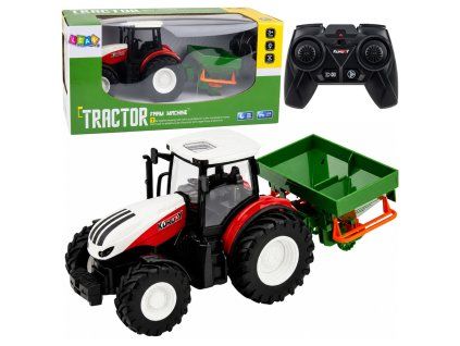 RC zemědělský traktor se secím strojem se světly 1:24 červený
