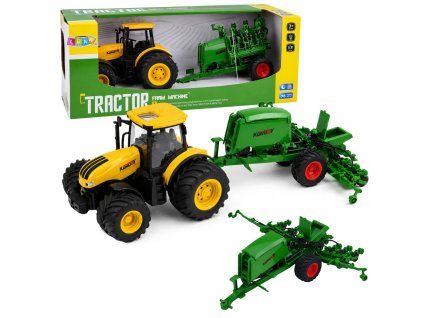 Zemědělský traktor se secím strojem a agregátem Světla Zvuky 1:24 Žlutý