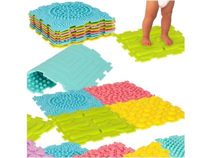 Mata sensoryczna puzzle montessori do masazu stop 8 elementow pastelowe 172115