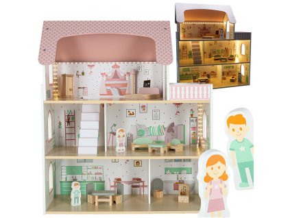 Domeček pro panenky LULILO Peonio 70 cm LED dřevěný růžový