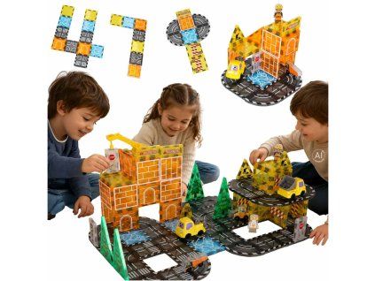 Klocki magnetyczne konstrukcyjne 3D budowa maszyny budowlane 92 elementy 188475