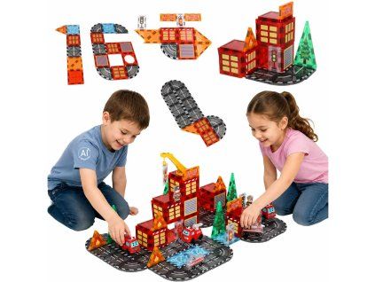 Klocki magnetyczne konstrukcyjne 3D straz pozarna 2 samochody 92 elementy 188488