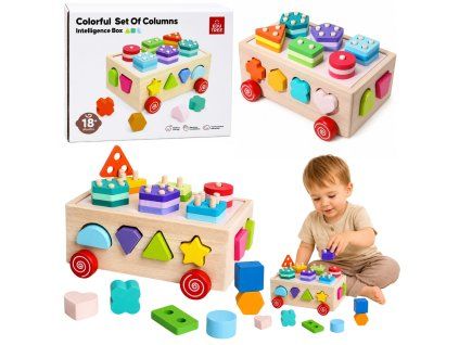 Dřevěný sorter Montessori na kolečkách tvary čísla