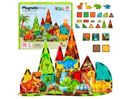 Magnetická stavebnice Dinosauři Sopka Barevná 31 dílků