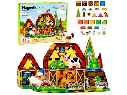 Magnetické konstrukční kostky Farma zvířata 54 ks