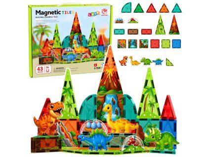 Magnetické stavební kostky Dinosauři Sopka Barevné 43 dílků