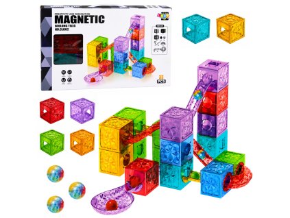 Magnetické konstrukční kostky kuličková dráha 33 dílků barevné