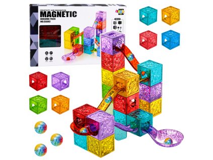 Magnetické konstrukční kostky kuličková dráha krychle barevné 28 dílů