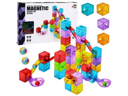 Barevné magnetické kostky Kuličková dráha 60 dílků
