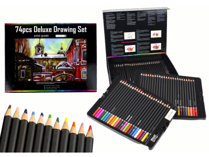 Kreslící sada pastelky v kufříku 74 dílků XXL