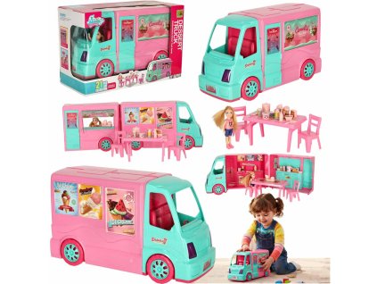 Auto pro panenky karavan food truck sada 21 dílů