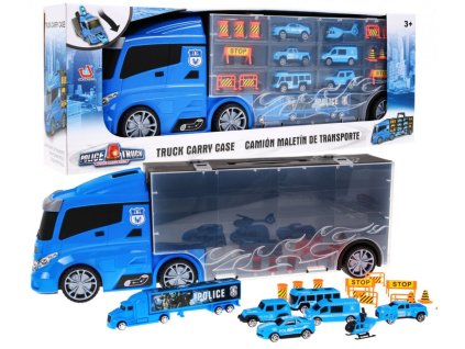 Nákladní auto policejní 2v1 Úložný prostor na autíčka + Skluzavka pro autíčka pro děti 3+