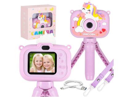 Digitální fotoaparát pro děti se stativem 8 GB fialový jednorožec