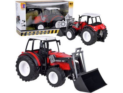 Velké červené autíčko Traktor Buldozer 2v1 s pohyblivým ramenem a lžící