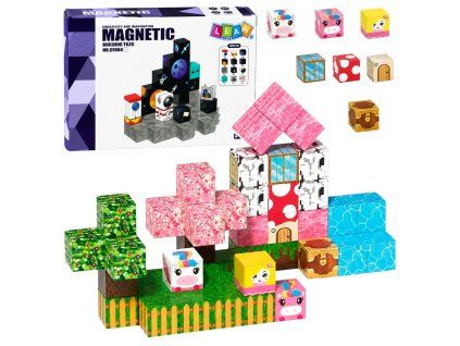 Stavebnice magnetické kostky Pixely Jednorožci 3D 50 dílků