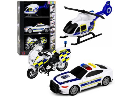 Policejní sada vrtulník motocykl policejní auto světla zvuky