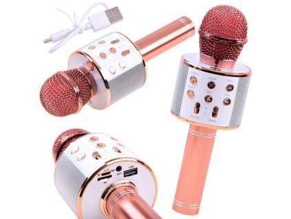 Bezdrátový karaoke mikrofon Bluetooth reproduktor růžový