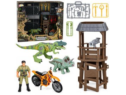 Sada Dinosauří výzkumná základna s dinosauřími figurkami a věží