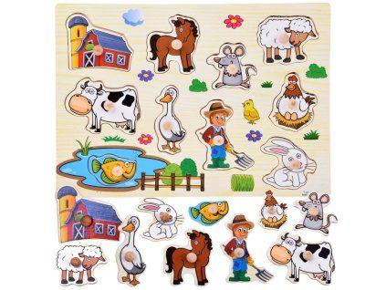 Dřevěné puzzle Farma s úchyty 10 dílků