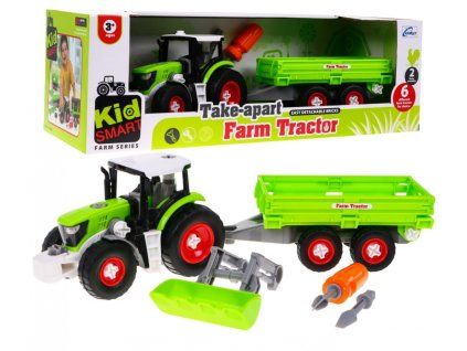 Traktor rozebíratelný s přívěsem pro děti 3+ Aku šroubovák + Šroubovák + Buldozer
