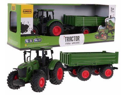 Zelený traktor s přívěsem