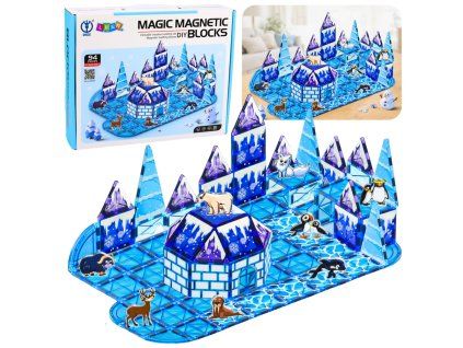 Magnetická stavebnice Ledové království figurky zvířat 94 dílků Modrá