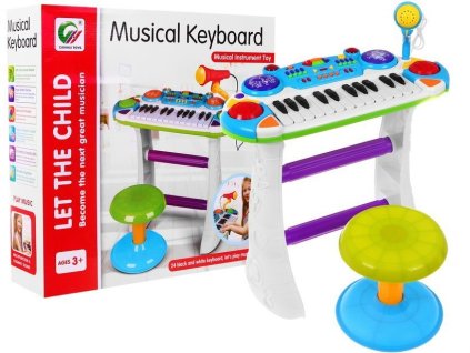 Modrý hudební set Klávesy + Bubny + Mikrofon pro děti 3+ Světla + Zvuky