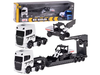 Licencovaný kovový model auta Maisto SCANIA 770S + návěs Buldozer
