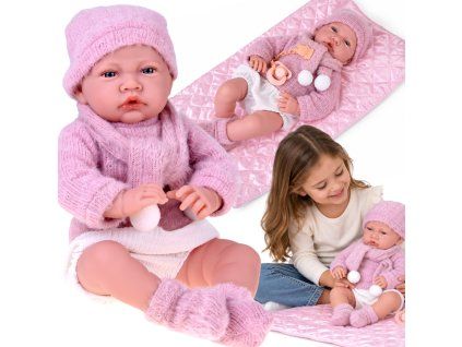 Mluvící panenka miminko 45 cm, 12 zvuků, růžová ZA6437