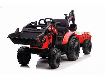 Dětský elektrický traktor STRONG s přívěsem červený