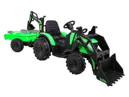 Dětský elektrický traktor STRONG s přívěsem zelený