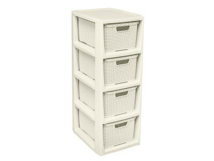 Regál se 4 šuplíky Rattan Antic White BRANQ