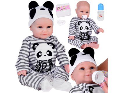 Rozkošná měkká Panenka Chlapec 45cm jako živá oblečená v kombinéze Panda