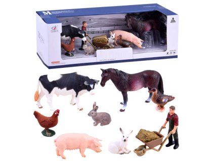 Figurky SÉRIE ZVÍŘÁTKA Z FARMY Sada hospodářských zvířat + Farmář