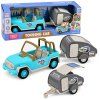 Turistický set Modré terénní auto se zvuky + Karavan